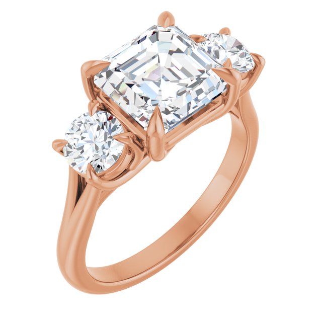 ALEGRA Trilogy Asscher Engagement Ring with Split Band - 18K Rose Gold - View 1