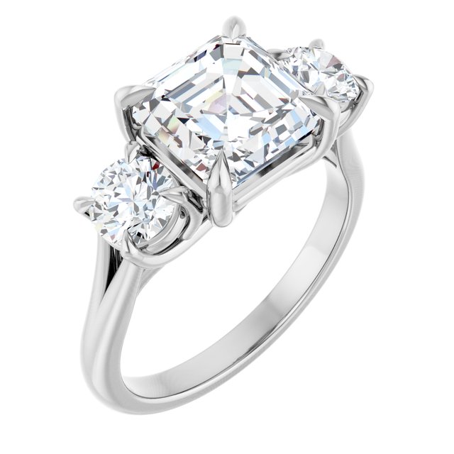 ALEGRA Trilogy Asscher Engagement Ring with Split Band - Platinum - View 1
