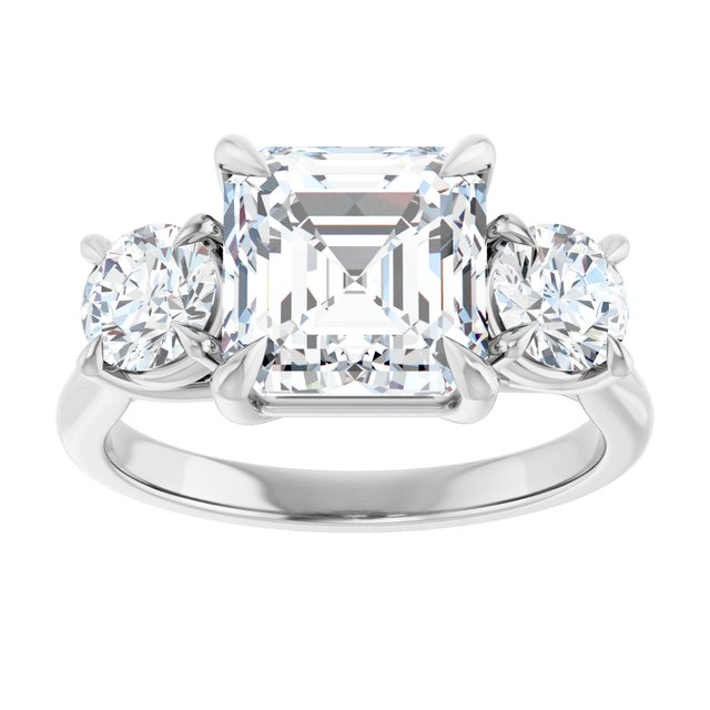 ALEGRA Trilogy Asscher Engagement Ring with Split Band - Platinum - View 3