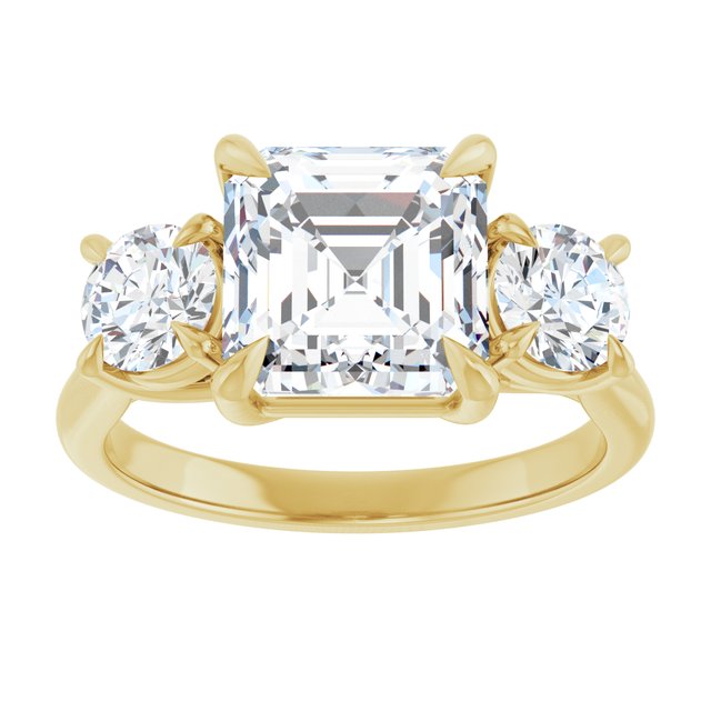 ALEGRA Trilogy Asscher Engagement Ring with Split Band - 18K Yellow Gold - View 3
