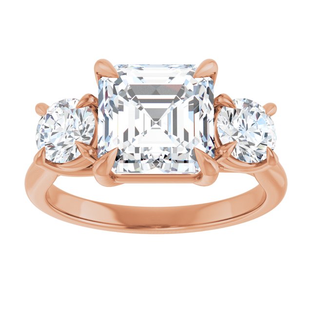 ALEGRA Trilogy Asscher Engagement Ring with Split Band - 18K Rose Gold - View 3