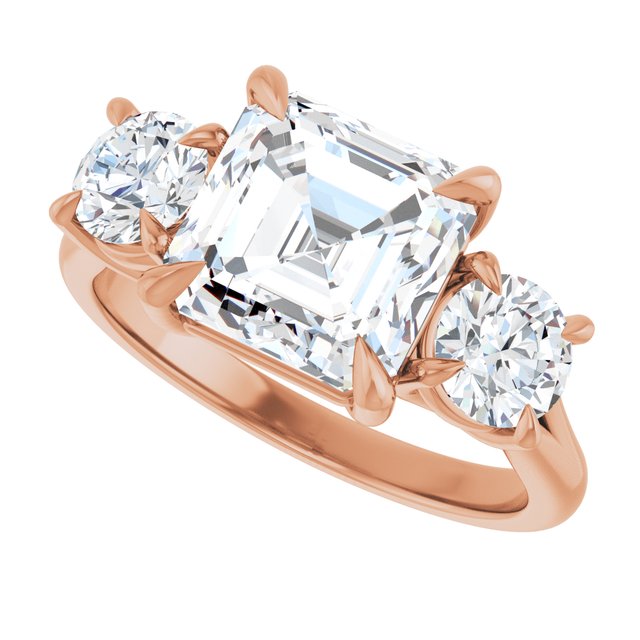 ALEGRA Trilogy Asscher Engagement Ring with Split Band - 18K Rose Gold - View 5