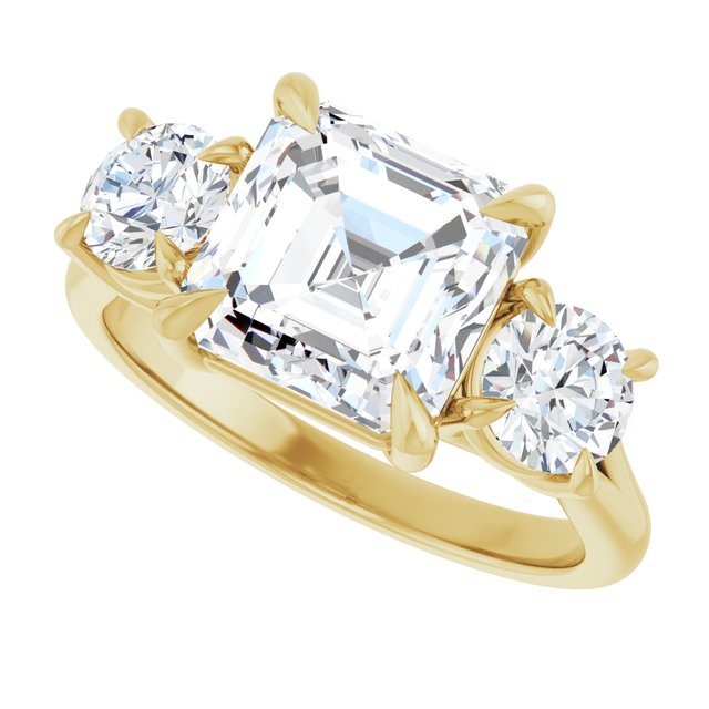 ALEGRA Trilogy Asscher Engagement Ring with Split Band - 18K Yellow Gold - View 5