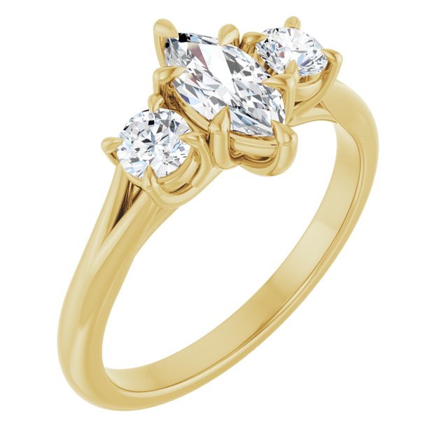 ALEGRA Trilogy Marquise Engagement Ring with Split Band - 18K Yellow Gold - View 1