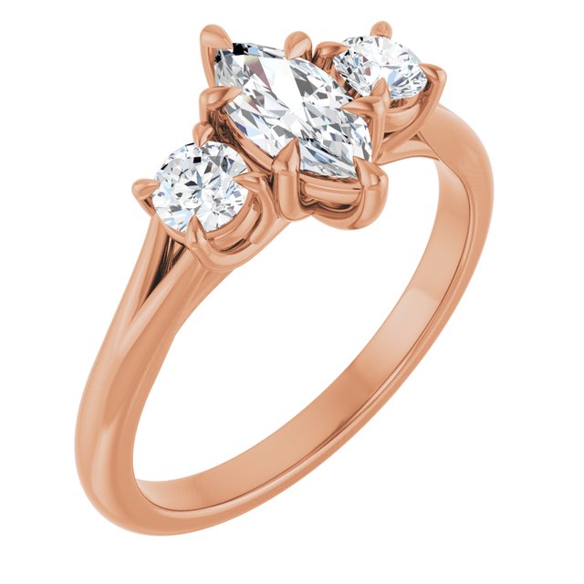 ALEGRA Trilogy Marquise Engagement Ring with Split Band - 18K Rose Gold - View 1