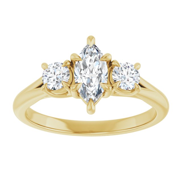 ALEGRA Trilogy Marquise Engagement Ring with Split Band - 18K Yellow Gold - View 3
