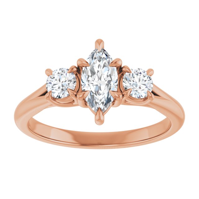 ALEGRA Trilogy Marquise Engagement Ring with Split Band - 18K Rose Gold - View 3