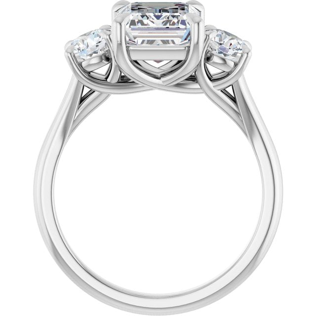 ALEGRA Trilogy Emerald Engagement Ring with Split Band - Platinum - View 2