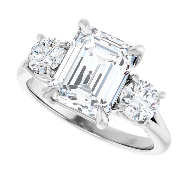 ALEGRA Trilogy Emerald Engagement Ring with Split Band - Platinum - View 5