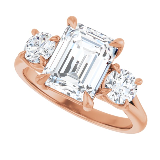 ALEGRA Trilogy Emerald Engagement Ring with Split Band - 18K Rose Gold - View 5