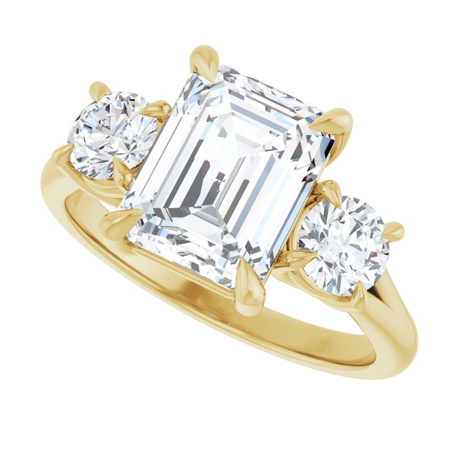 ALEGRA Trilogy Emerald Engagement Ring with Split Band - 18K Yellow Gold - View 5