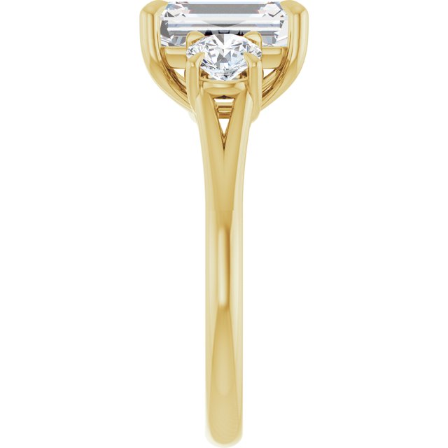 ALEGRA Trilogy Emerald Engagement Ring with Split Band - 18K Yellow Gold - View 4