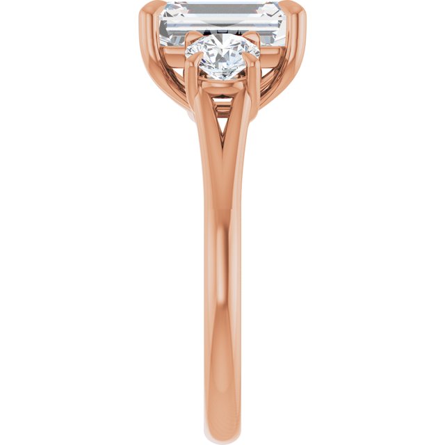 ALEGRA Trilogy Emerald Engagement Ring with Split Band - 18K Rose Gold - View 4