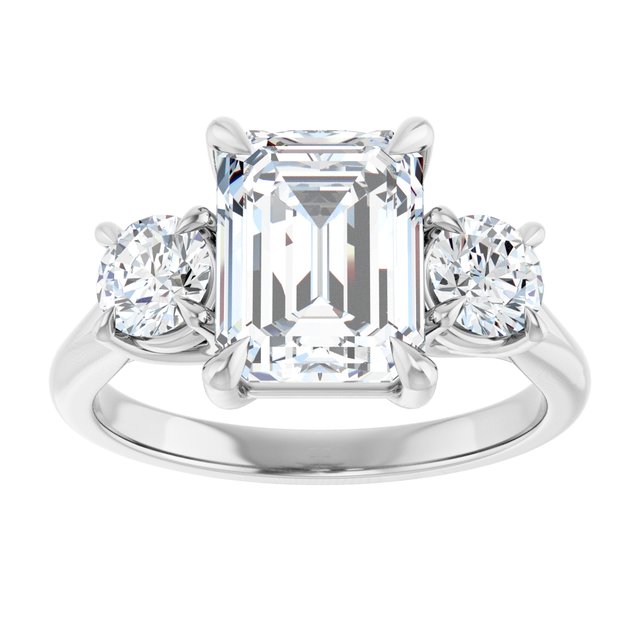ALEGRA Trilogy Emerald Engagement Ring with Split Band - Platinum - View 3