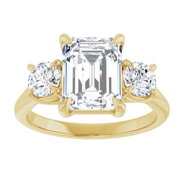 ALEGRA Trilogy Emerald Engagement Ring with Split Band - 18K Yellow Gold - View 3