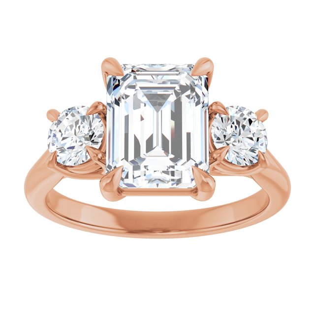 ALEGRA Trilogy Emerald Engagement Ring with Split Band - 18K Rose Gold - View 3
