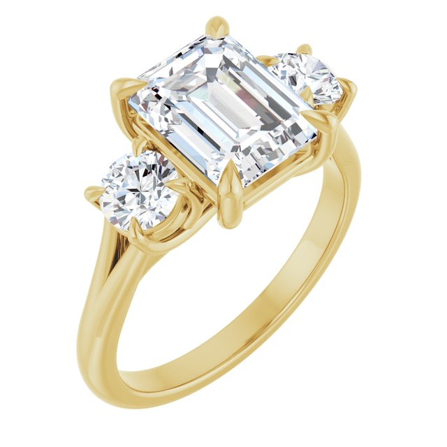 ALEGRA Trilogy Emerald Engagement Ring with Split Band - 18K Yellow Gold - View 1