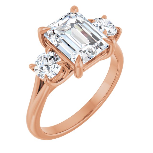 ALEGRA Trilogy Emerald Engagement Ring with Split Band - 18K Rose Gold - View 1