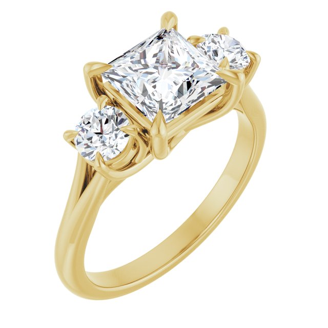 ALEGRA Trilogy Square Engagement Ring with Split Band - 18K Yellow Gold - View 1