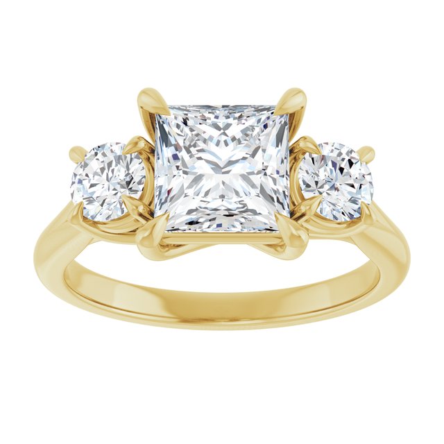 ALEGRA Trilogy Square Engagement Ring with Split Band - 18K Yellow Gold - View 3