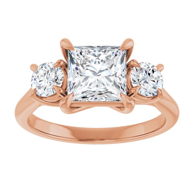 ALEGRA Trilogy Square Engagement Ring with Split Band - 18K Rose Gold - View 3