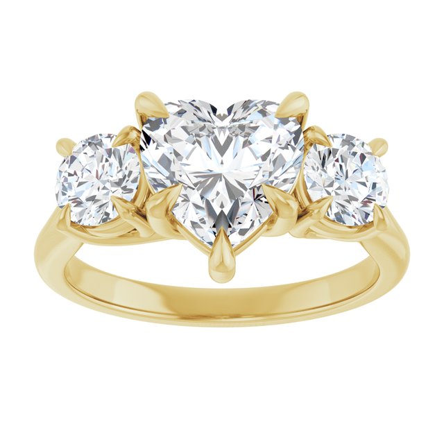 ALEGRA Trilogy Heart Engagement Ring with Split Band - 18K Yellow Gold - View 3