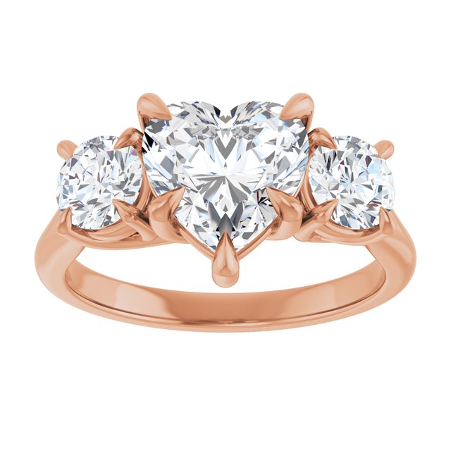 ALEGRA Trilogy Heart Engagement Ring with Split Band - 18K Rose Gold - View 3