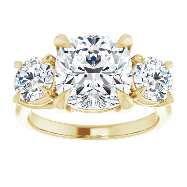 ALEGRA Trilogy Cushion Engagement Ring with Split Band - 18K Yellow Gold - View 3