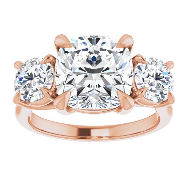 ALEGRA Trilogy Cushion Engagement Ring with Split Band - 18K Rose Gold - View 3