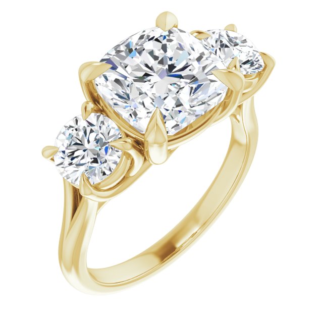 ALEGRA Trilogy Cushion Engagement Ring with Split Band - 18K Yellow Gold - View 1