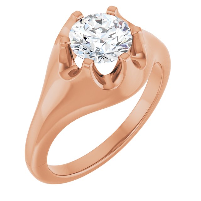 GEORGE Signet Solitaire Round Engagement Ring - 18K Rose Gold - View 1