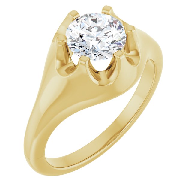 GEORGE Signet Solitaire Round Engagement Ring - 18K Yellow Gold - View 1