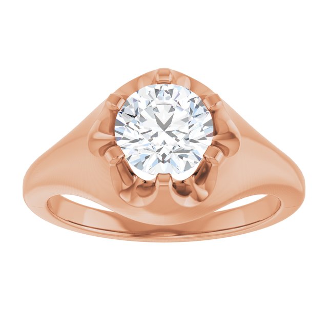 GEORGE Signet Solitaire Round Engagement Ring - 18K Rose Gold - View 3