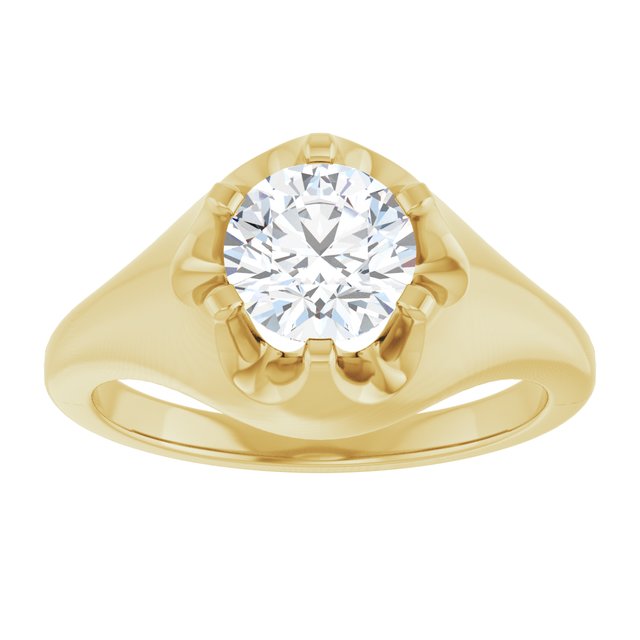 GEORGE Signet Solitaire Round Engagement Ring - 18K Yellow Gold - View 3
