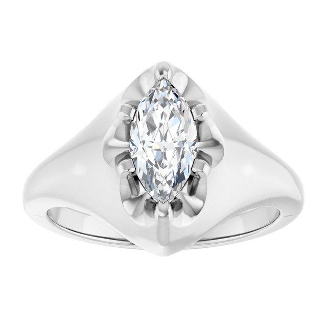 GEORGE Signet Solitaire Marquise Engagement Ring - Platinum - View 3