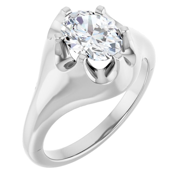GEORGE Signet Solitaire Oval Engagement Ring - Platinum - View 1