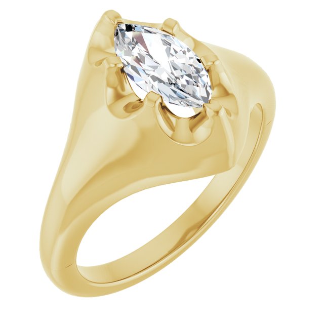 GEORGE Signet Solitaire Marquise Engagement Ring - 18K Yellow Gold - View 1