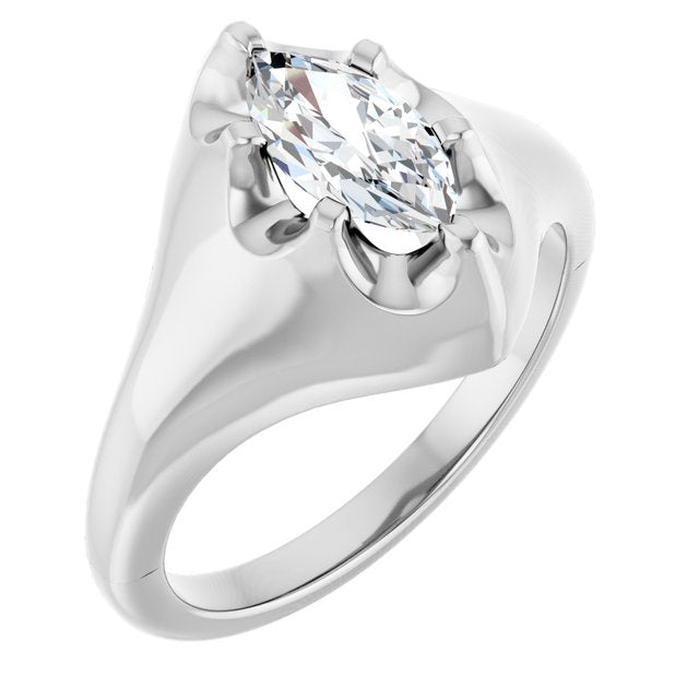 GEORGE Signet Solitaire Marquise Engagement Ring - Platinum - View 1