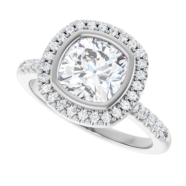 LEA Bezel Halo Cushion Engagement Ring with Shoulder Diamonds - Platinum - View 5