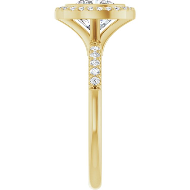 LEA Bezel Halo Cushion Engagement Ring with Shoulder Diamonds - 18K Yellow Gold - View 4