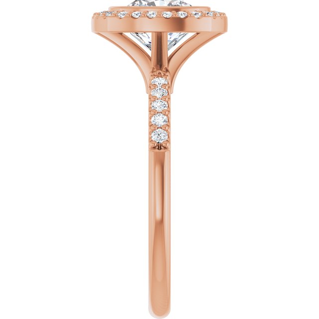 LEA Bezel Halo Cushion Engagement Ring with Shoulder Diamonds - 18K Rose Gold - View 4