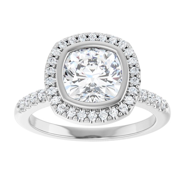 LEA Bezel Halo Cushion Engagement Ring with Shoulder Diamonds - Platinum - View 3