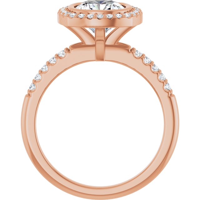 LEA Bezel Halo Cushion Engagement Ring with Shoulder Diamonds - 18K Rose Gold - View 2