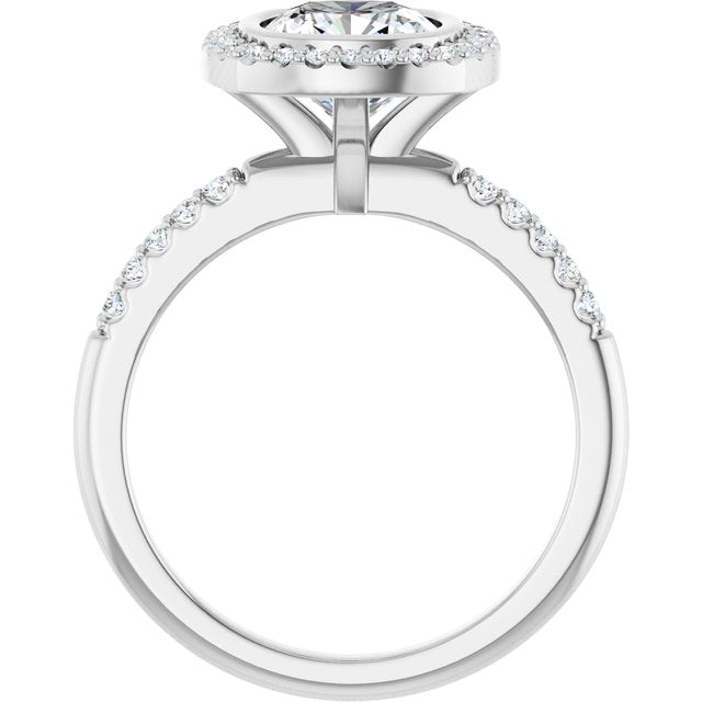 LEA Bezel Halo Cushion Engagement Ring with Shoulder Diamonds - Platinum - View 2