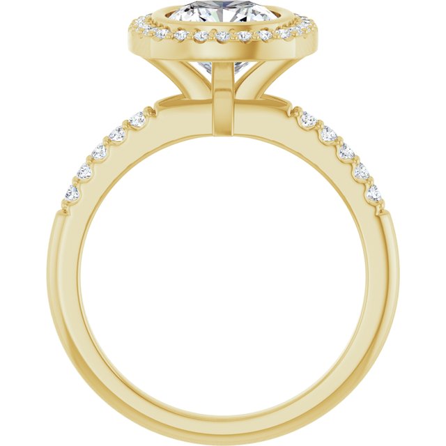 LEA Bezel Halo Cushion Engagement Ring with Shoulder Diamonds - 18K Yellow Gold - View 2
