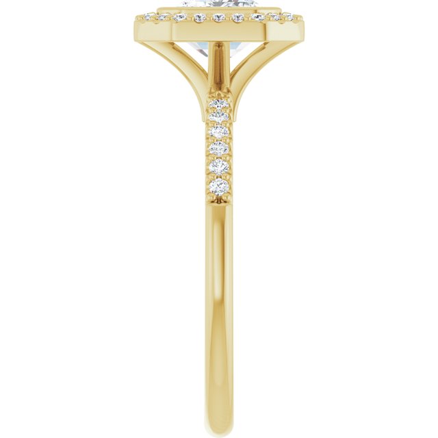 LEA Bezel Halo Emerald Engagement Ring with Shoulder Diamonds - 18K Yellow Gold - View 4