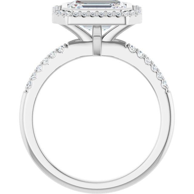 LEA Bezel Halo Emerald Engagement Ring with Shoulder Diamonds - Platinum - View 2