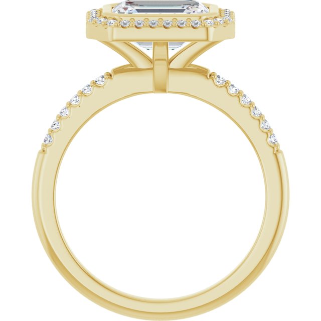 LEA Bezel Halo Emerald Engagement Ring with Shoulder Diamonds - 18K Yellow Gold - View 2