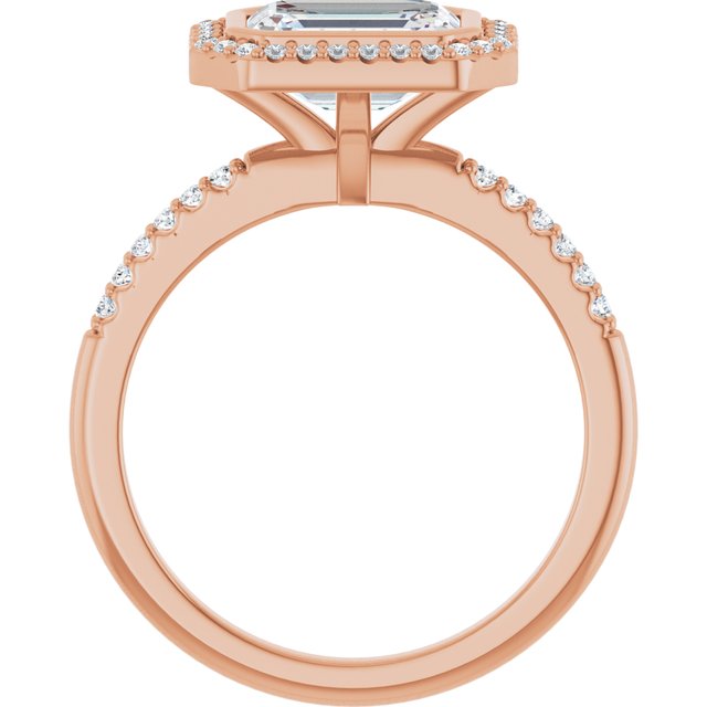 LEA Bezel Halo Emerald Engagement Ring with Shoulder Diamonds - 18K Rose Gold - View 2