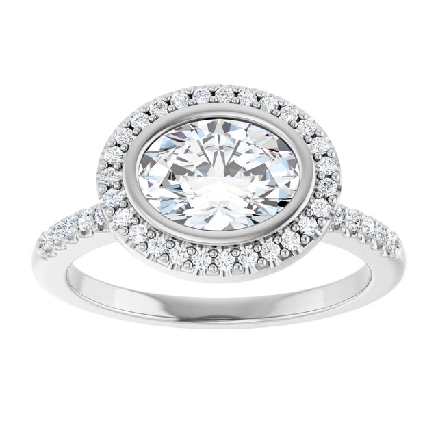 LEA Bezel Halo Oval Engagement Ring with Shoulder Diamonds - Platinum - View 3